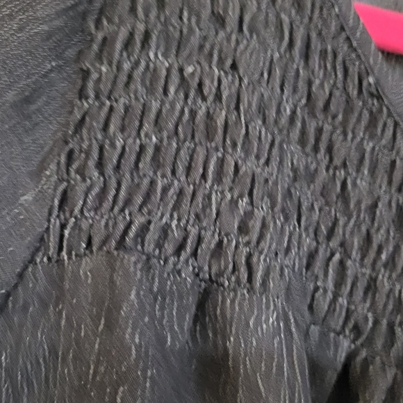 Miami Blue Jean Denim Look Pullover Top Accented with Embroidery on sleeves Sz S - Picture 2 of 5